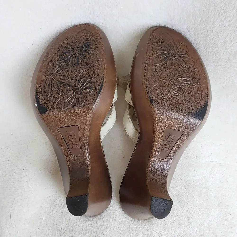 Born Womens Beige Leather Flower Heel Strappy Leather Sandal Size Us 9 Eu 40